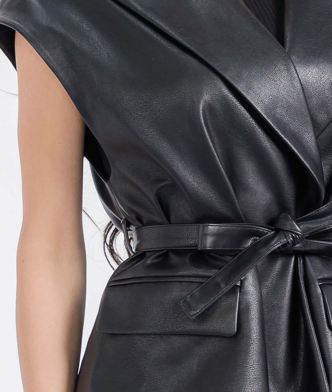 Sleeveless Faux Leather Vest - Black