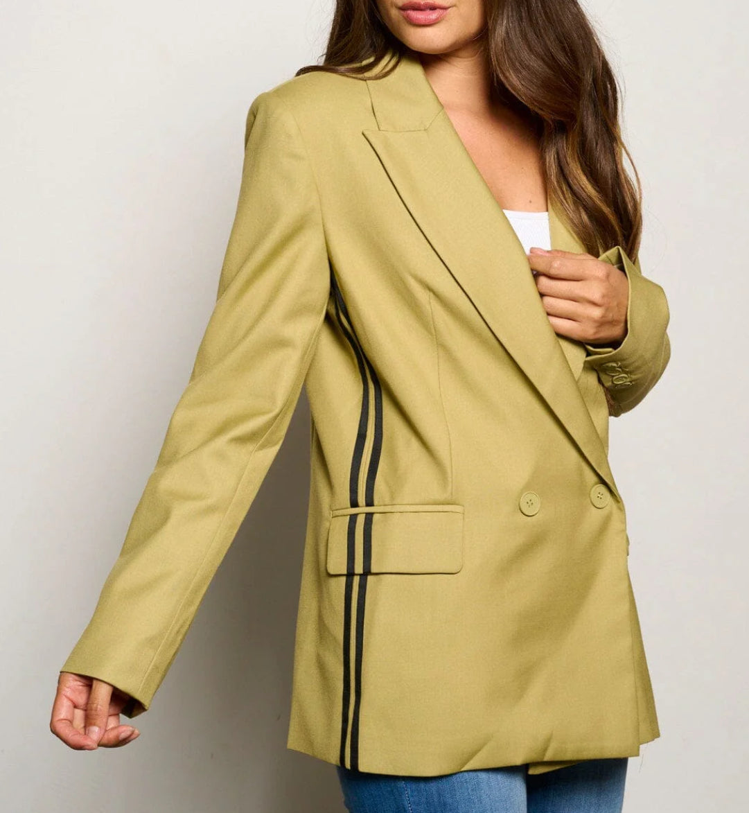 Side Stripe Blazer - Light Olive