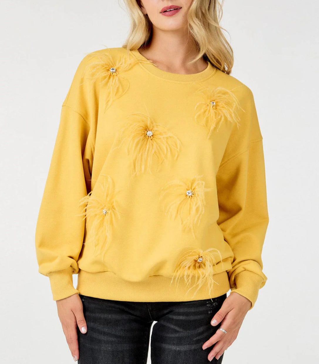 Feather Detailed Sweater - Mustard