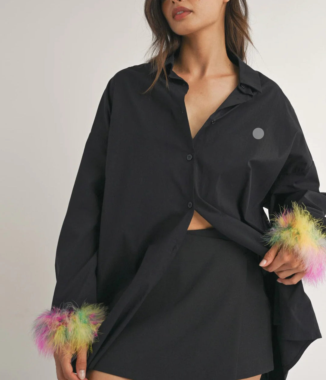 Oversized Button Up Fur Sleeve - Black