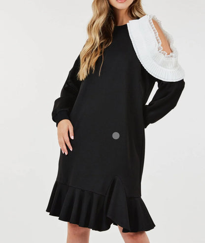 Ruffle Shoulder Dress - Black