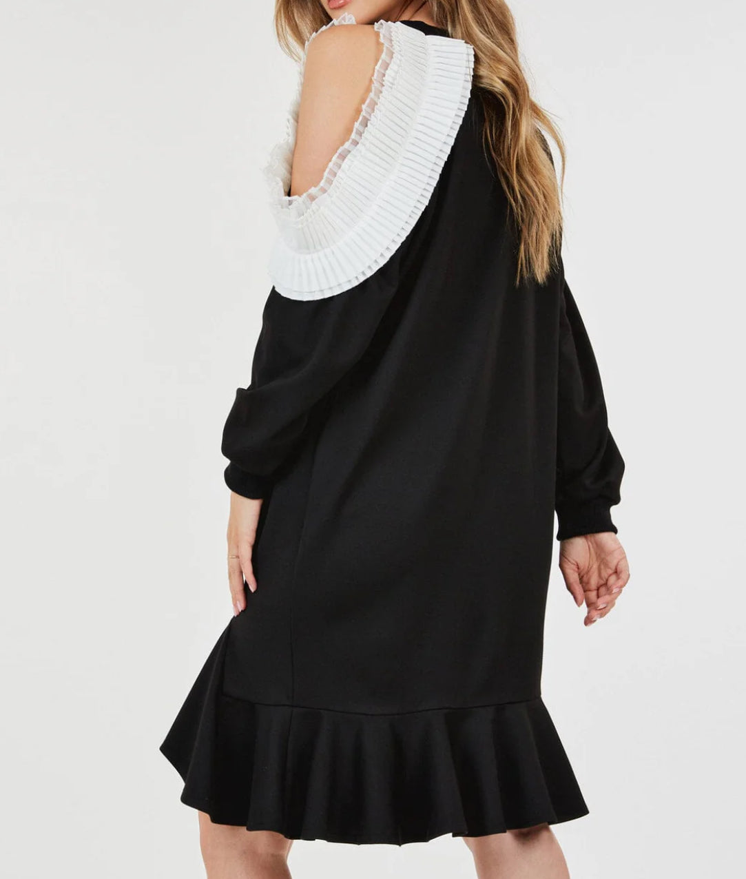 Ruffle Shoulder Dress - Black