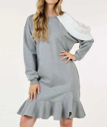 Ruffle Shoulder Dress - Grey