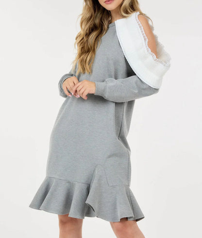 Ruffle Shoulder Dress - Grey