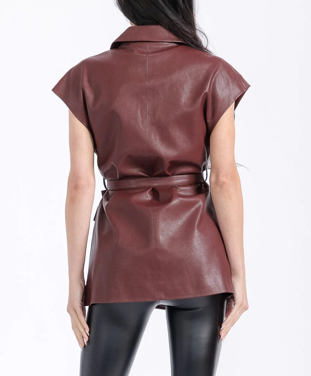 Sleeveless Faux Leather Vest - Wine