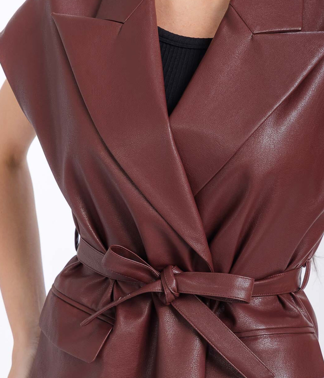 Sleeveless Faux Leather Vest - Wine