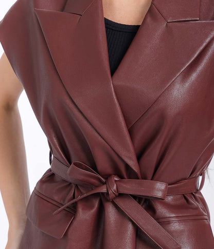 Sleeveless Faux Leather Vest - Wine