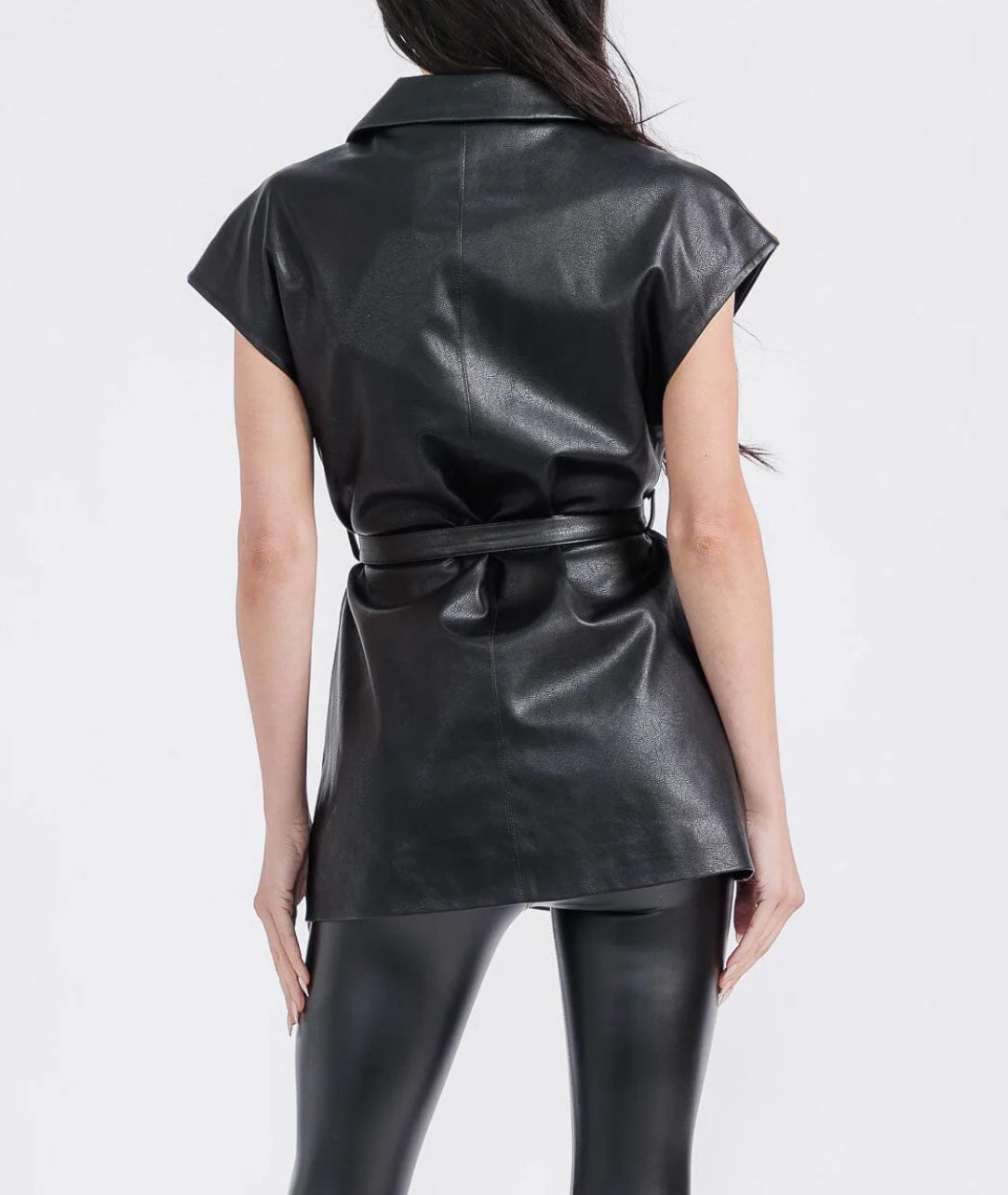 Sleeveless Faux Leather Vest - Black