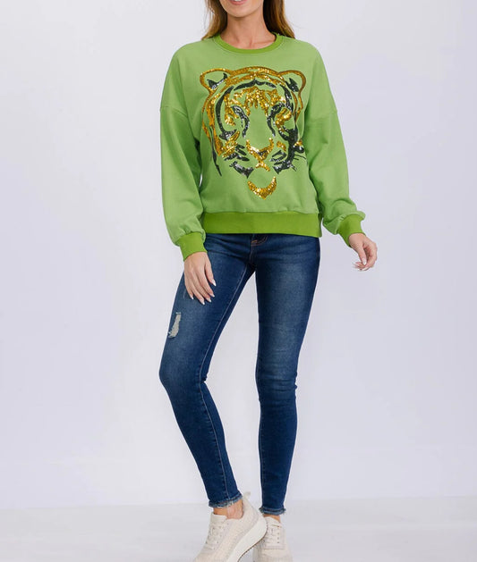 Sequins Tiger Sweatshirt - Olive
