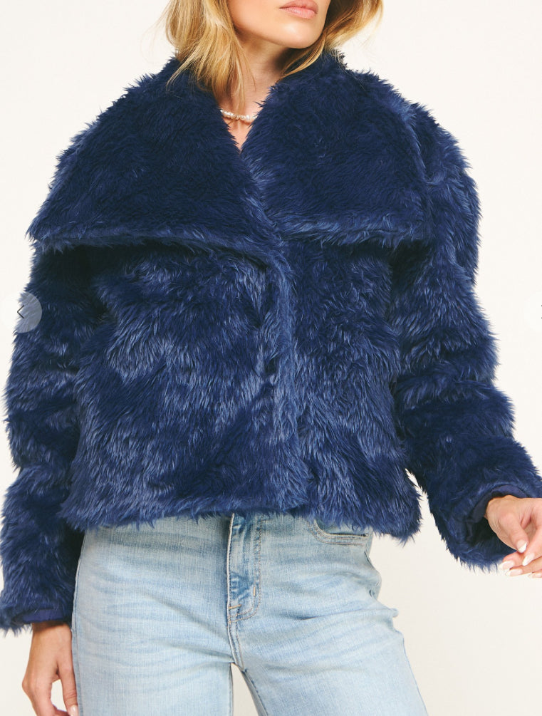 Fuzzy Fur Jacket - Navy