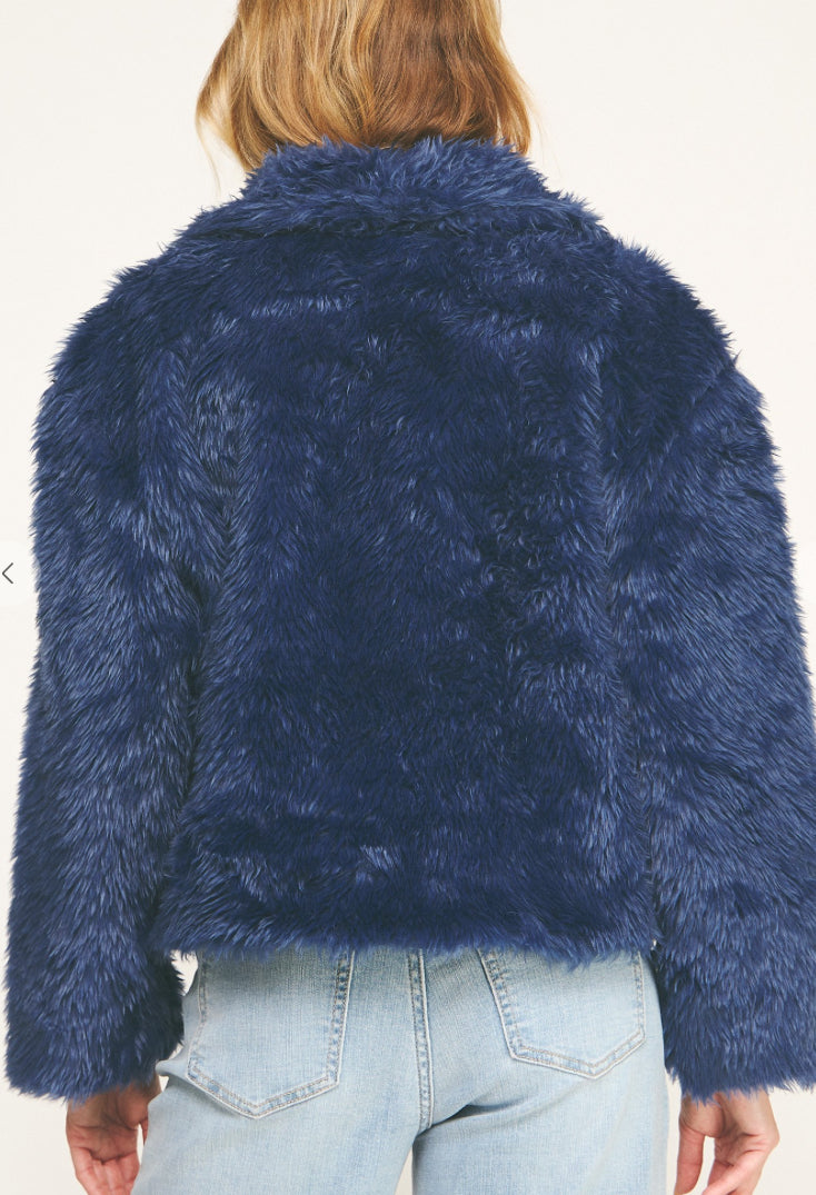 Fuzzy Fur Jacket - Navy