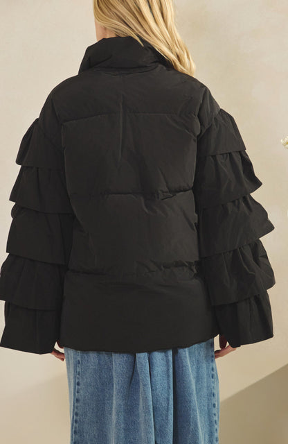 Frill Puff Sleeve Jacket - Black