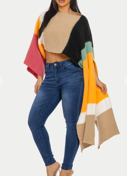 Cropped Sweater One Long Sleeve - Orange Multi