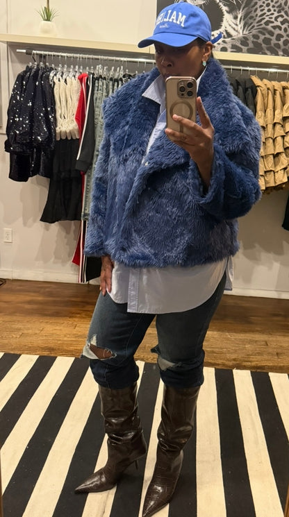 Fuzzy Fur Jacket - Navy