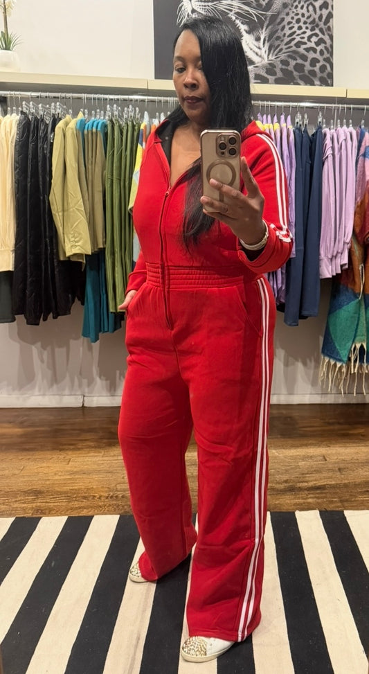 Hooded Jumpsuit - Red